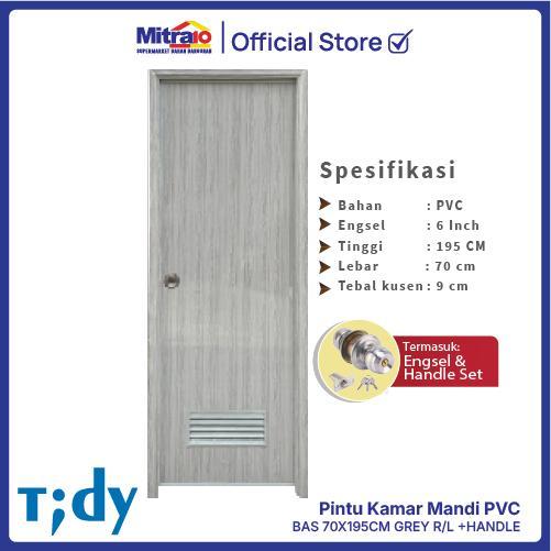 Pintu PVC Bukaan Kanan/Kiri dengan Gagang Pintu BAS 70X195 Cm Grey Tidy - Proteksi Ganda Extra