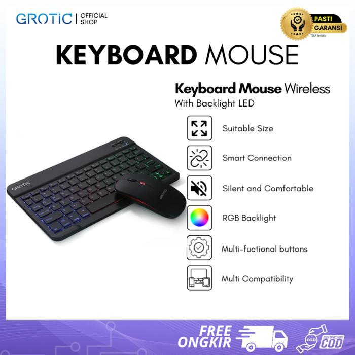 GROTIC Keyboard Wireless Bluetooth Portable 10 inch dengan Mouse