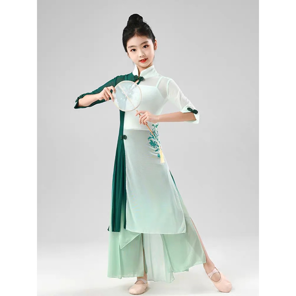 Child Chinese Classic Yangko Dance Costume Girl National Fan Dance Dress Oriental Hanfu Folk