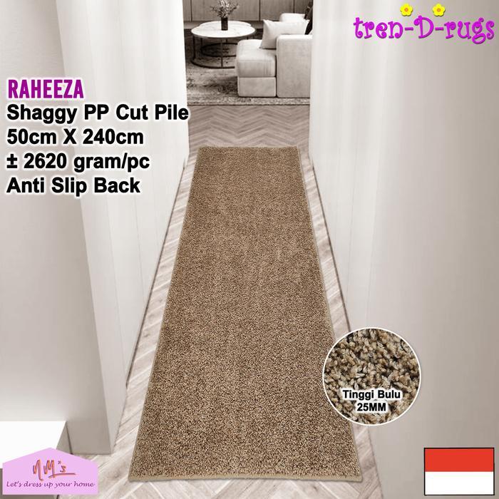 Tren-D-rugs karpet keset shaggy 50x240 anti slip polos modern estetik alas lantai dapur lorong