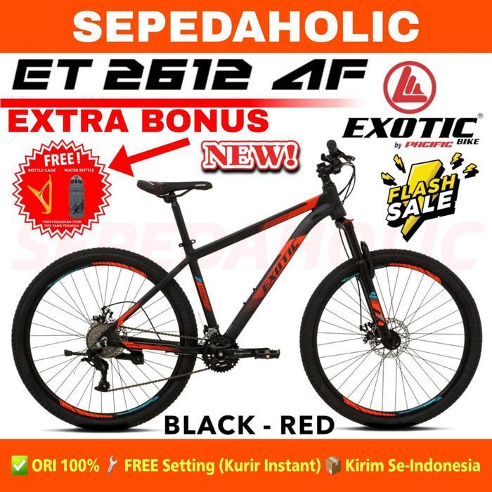 Sepeda Gunung MTB EXOTIC ET 2612 AM Size 26 & 27.5 Inch Alloy 18 Speed - (2612 AF) Red, 27.5 Inch