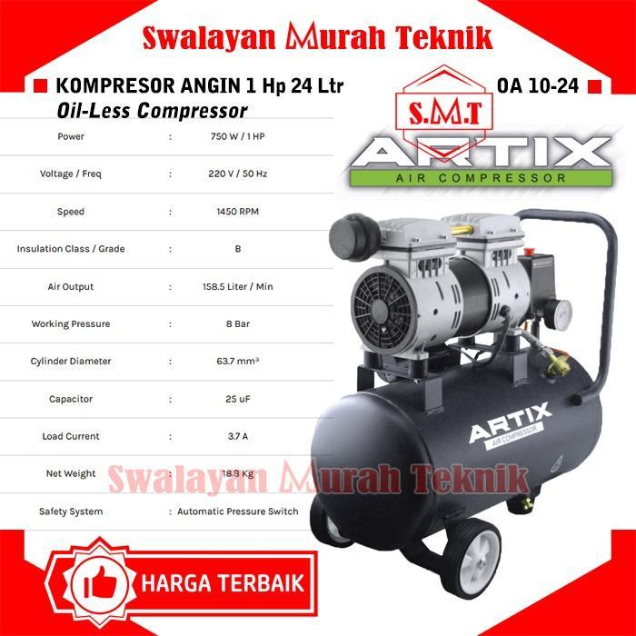 Kompresor Artix Oa1024 Oiless Silent 1Hp Air Compressor 24L Oa 1024