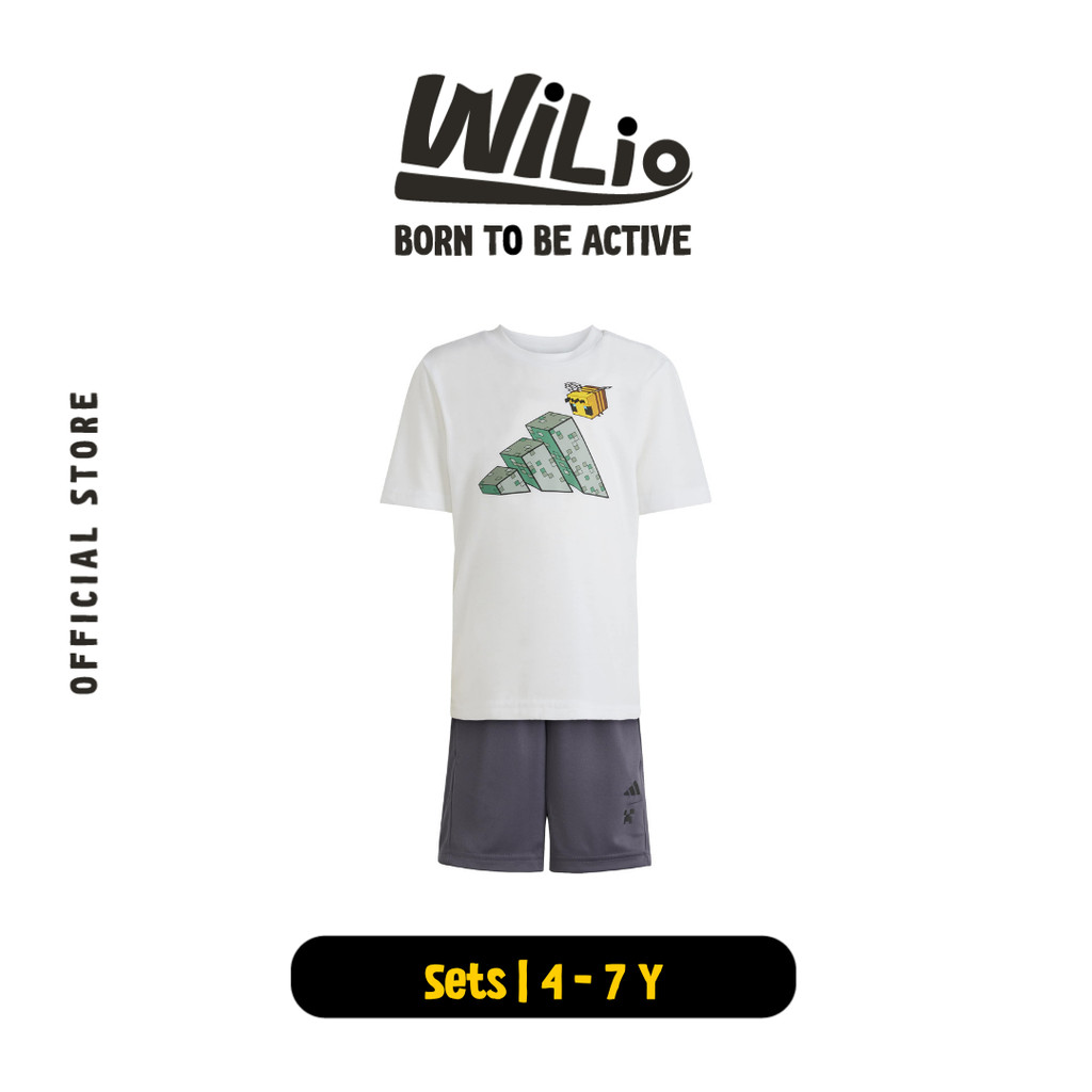 ADIDAS Minecraft Training Summer Set JZ3533 - Set Baju Anak (Putih)