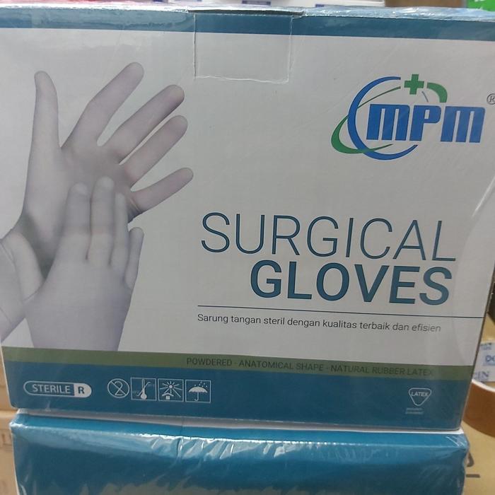 Ready handscoon steril mpm(gea kemasan baru) / sarung tangan steril powder ukuran 6/6,5/7/7,5/8-box
