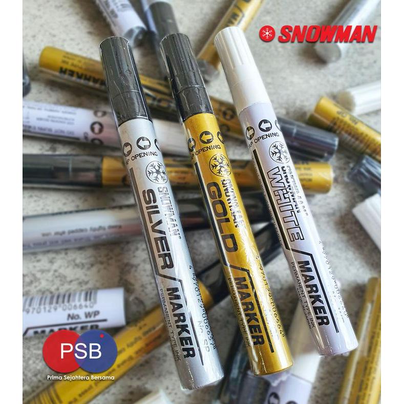 Spidol Snowman Permanent Marker White Gold Silver / Snowman Brush Marker