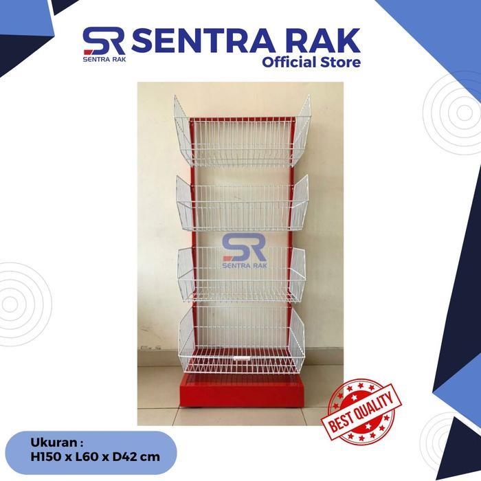 New Rak Snack - Rak Roti Minimarket 4 Susun - Merah - EKSPEDISI LUAR Rumah