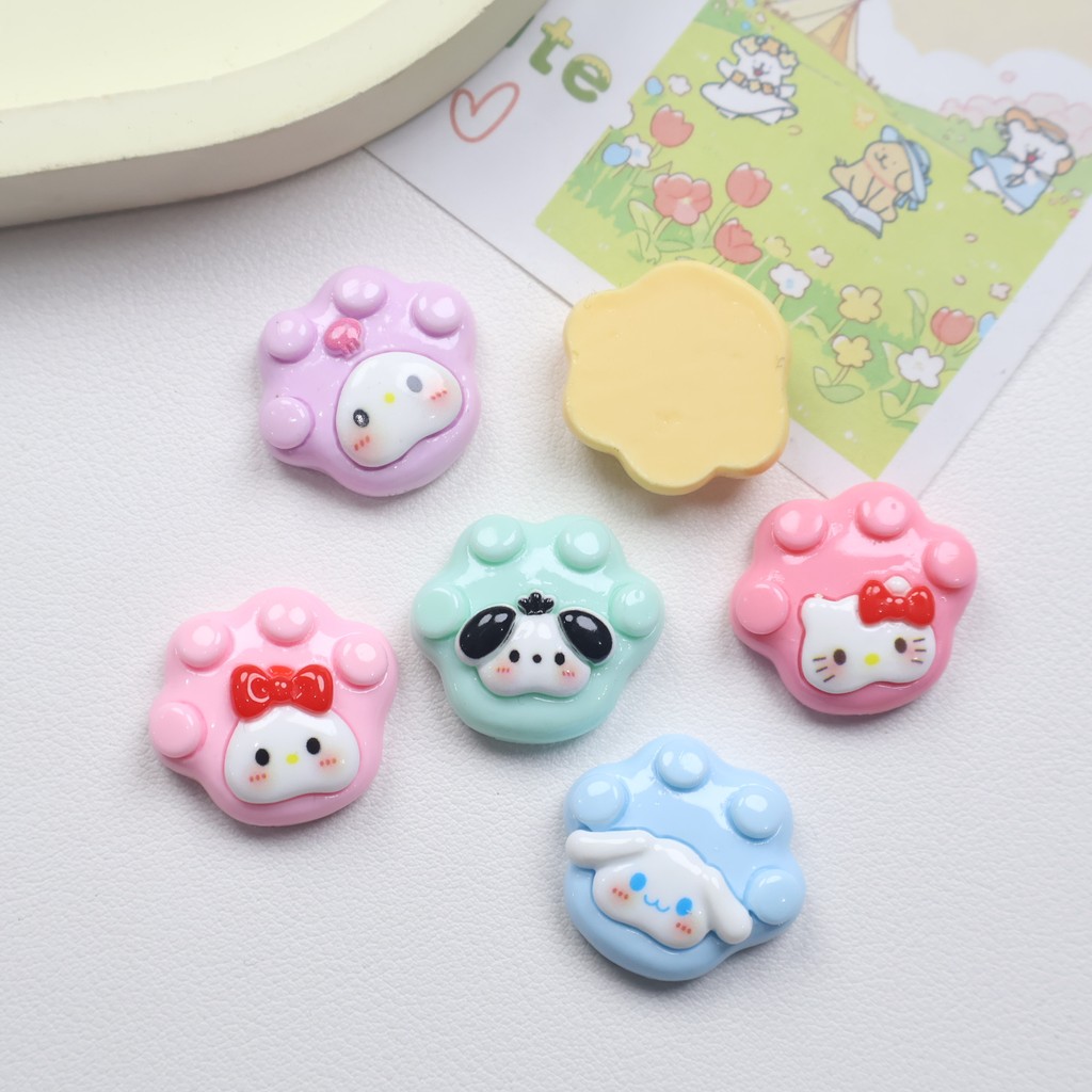 Kawaii Flatback Resin Cartoon Sanrio Cat Claw Flowers Scrapbook Diy Jewellery Hairpin Accessories