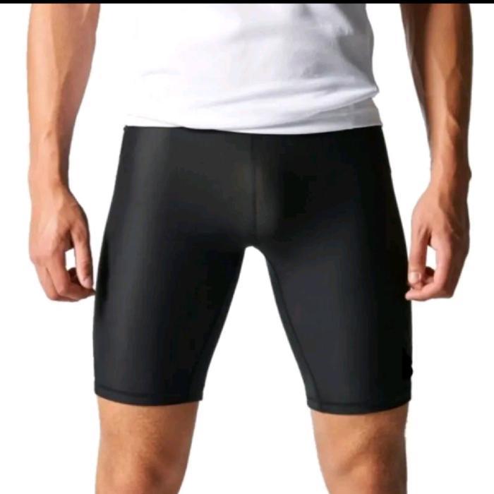 Celana Legging Pendek Pria Wanita Olahraga Uniseks Legging Pendek Polos Hitam Spandex Cepat Kering