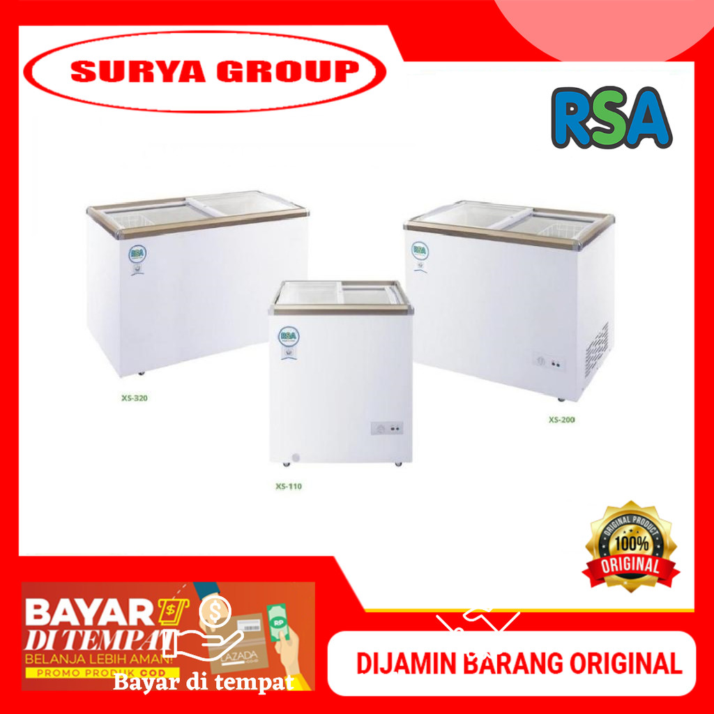 RSA XS 110/XS 200/XS 320 Chest Freezer Sliding Flat Glass Freezer Box - KHUSUS CIKARANG, BEKASI DAN 