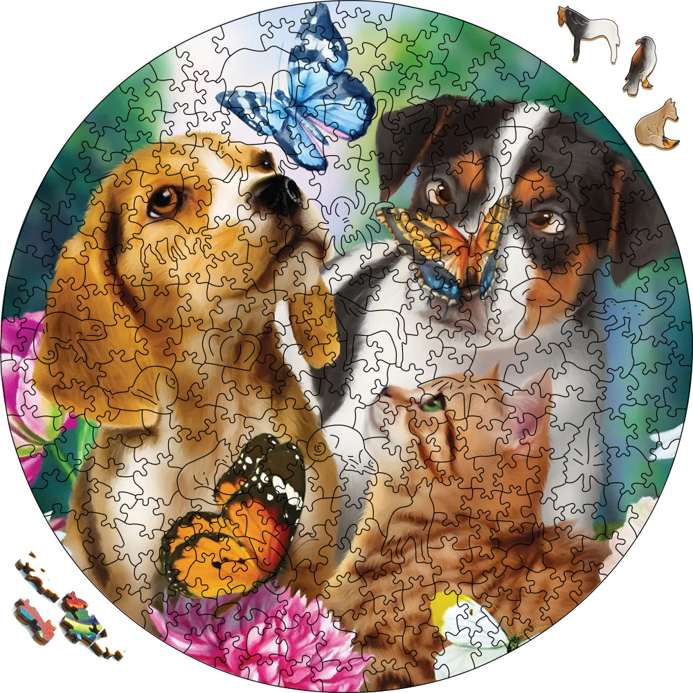 Mainan pesta Jigsaw kayu anjing dan kupu-kupu Puzzle 3D untuk dewasa