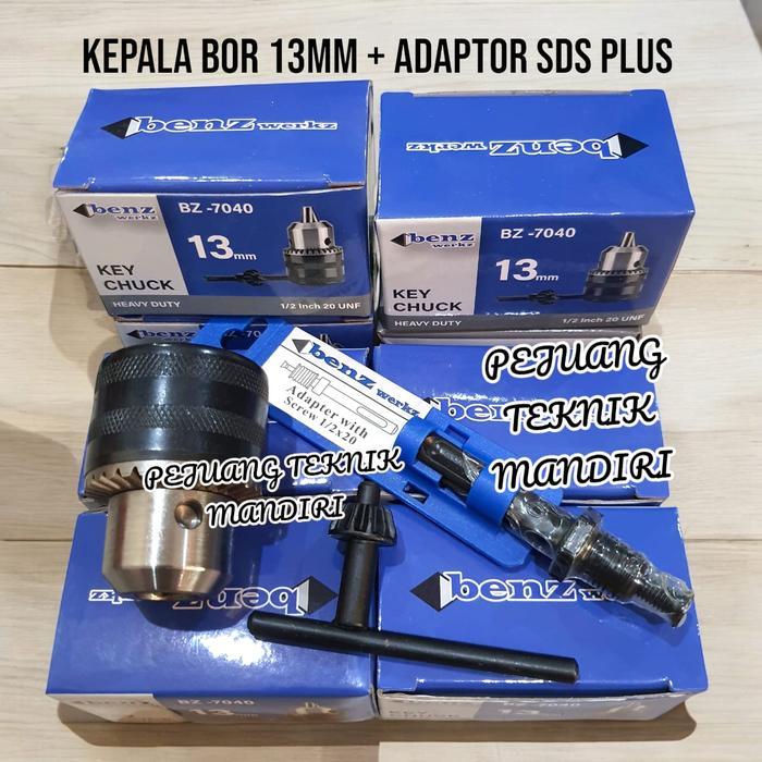 Krisbow - Adaptor Sds Plus + Kepala Bor 13 Mm / Drill Chuck 13Mm + Adaptor Sds