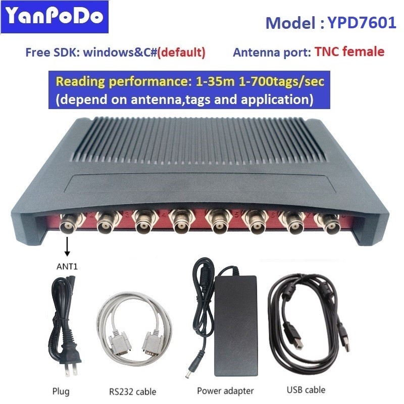 Yanpodo Long Range Impinj E710/R2000 Chip 4/8/16 Ports UHF RFID Fixed Reader 30M Free Java SDK