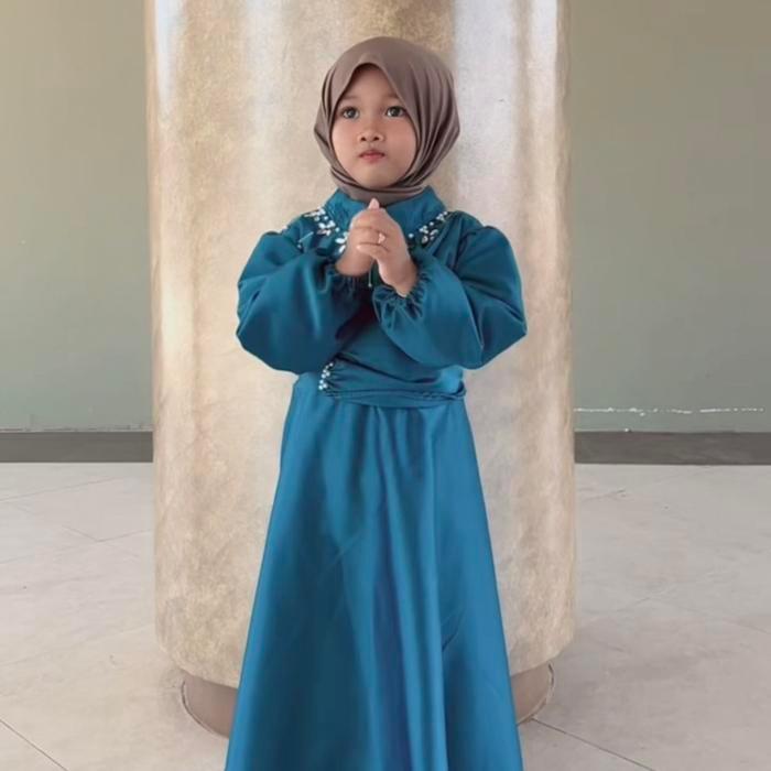 Syifa Queen Dress Baju Anak Perempuan Mahogany Burgundy Emerald Blue Usia 1-12 Tahun - Dress Lebaran