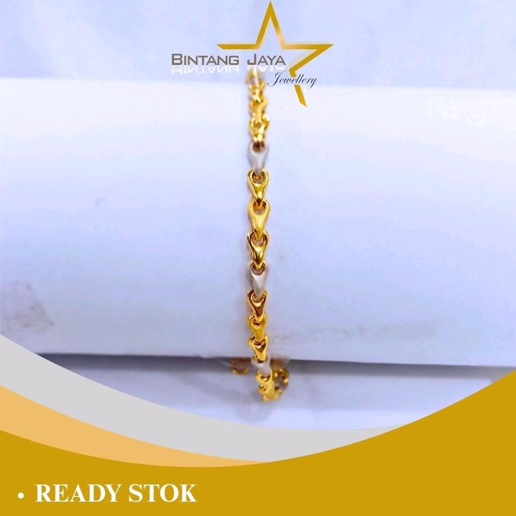 Gelang Emas Rantai Padi-Padi Doft Kuning & Putih - Kadar 16K - Berat 3,44gr - Size 17 EXT - Kombinas