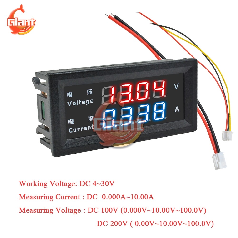 M4430 DC 0-100V 200V 10A Digital Voltmeter Ammeter 0.28'' LED Display Voltage Regulator Volt AMP Met