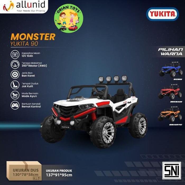 Mainan Mobil Aki Yukita 90 Jeep Seri Monster - Putih
