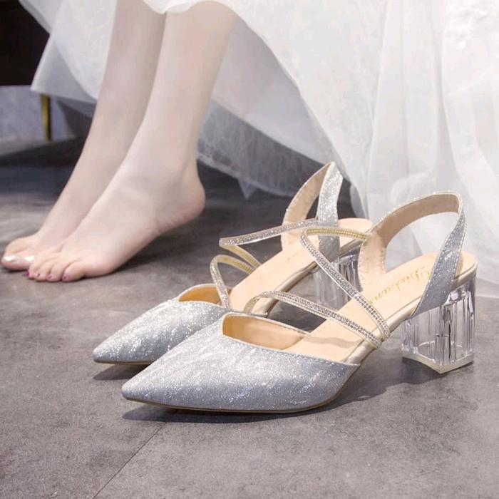 Promo Dub 01 Sepatu Pesta Tali Jeli Transparan Sandal Heels Wanita Hak Kaca 5 Cm Karet Shoes Slip