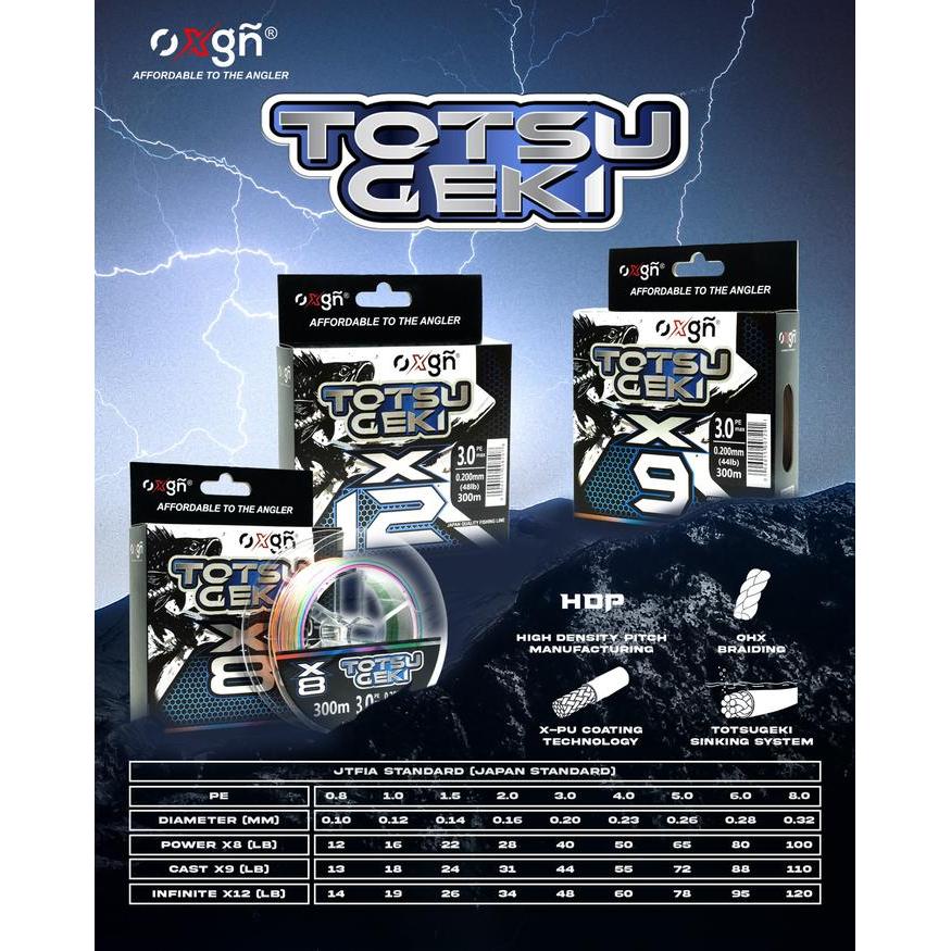 Senar PE OXGN TOTSUGEKI X9 & X12 300m Multi Colour