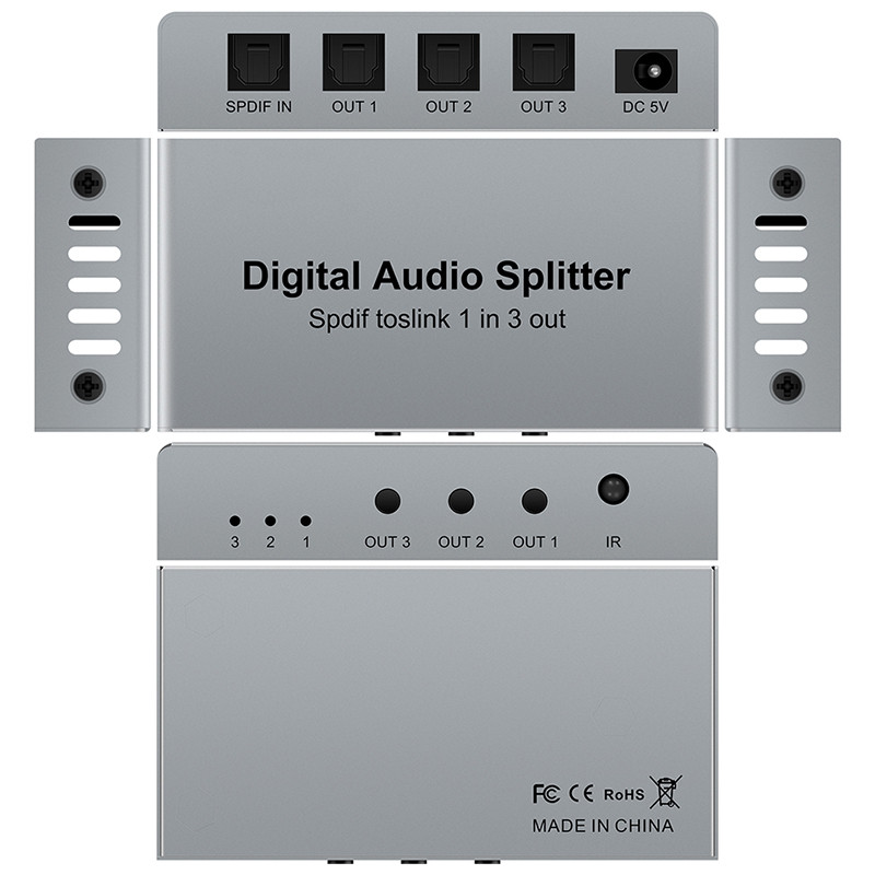 3 Port Digital Optical Splitter,SPDIF TOSLINK Digital Optical Audio Splitter 1x3(1 in 3 Out),Audio