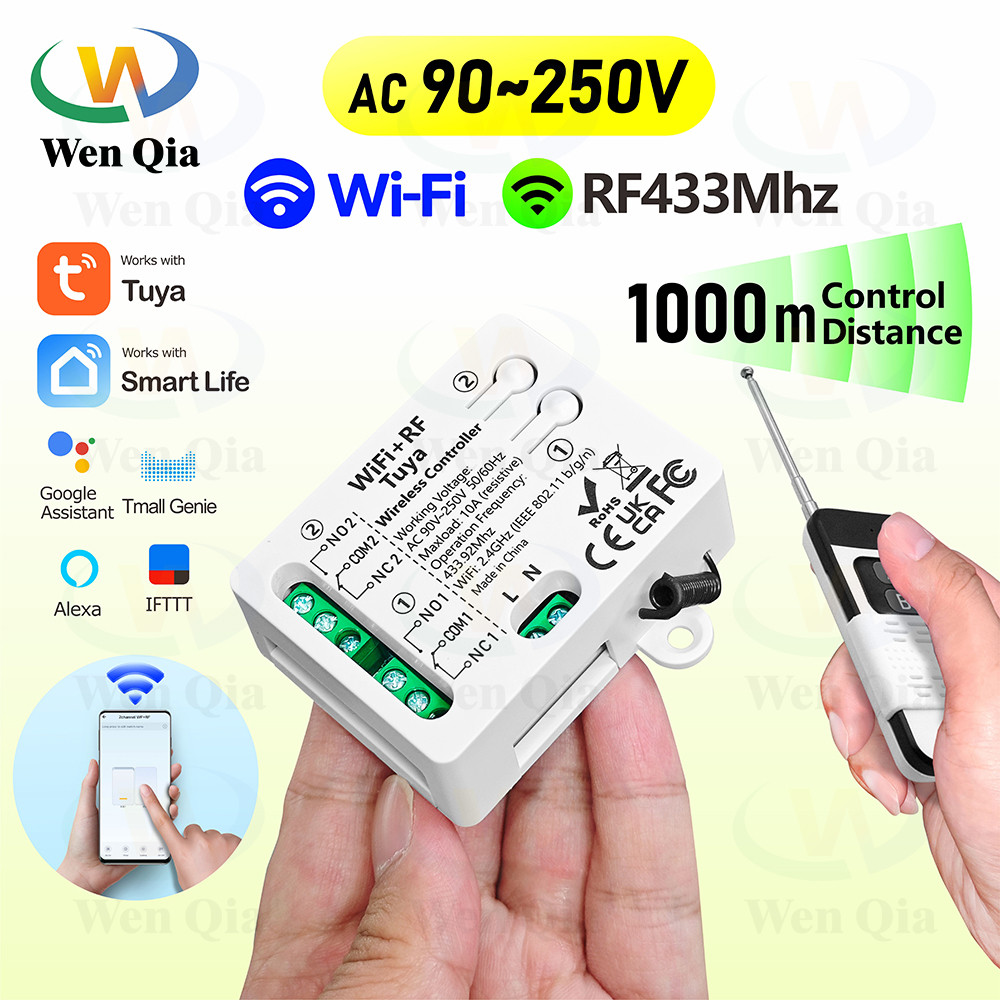 Tuya WiFi RF Smart Motor Switch Light Switch 110V 220V 230V 10A 2 Channels 1000m Range Alexa Google