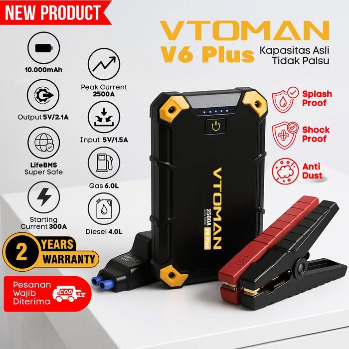 Promo Vtoman V6 Plus Jumper Aki Mobil Dan Motor Kapasitas 10000Mah, Jumper Aki Kendaraan, Powerbank
