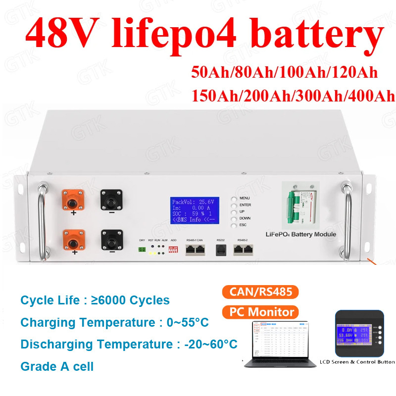 Gtk 48V 51.2V 80Ah 100Ah 100A 120Ah 150Ah 200Ah 10 KWH 300Ah 400AH lifepo4 lithium batterry