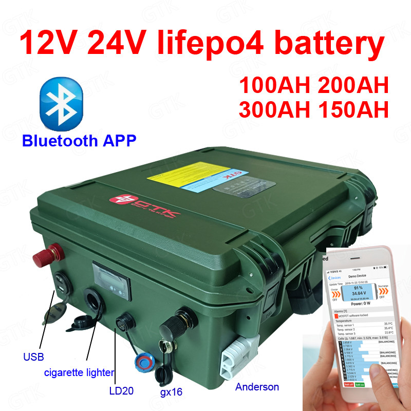 Gtk 12V 24V 100Ah 120AH 150AH 200AH 300Ah 400Ah Lifepo4 lithium iron phosphate battery pack