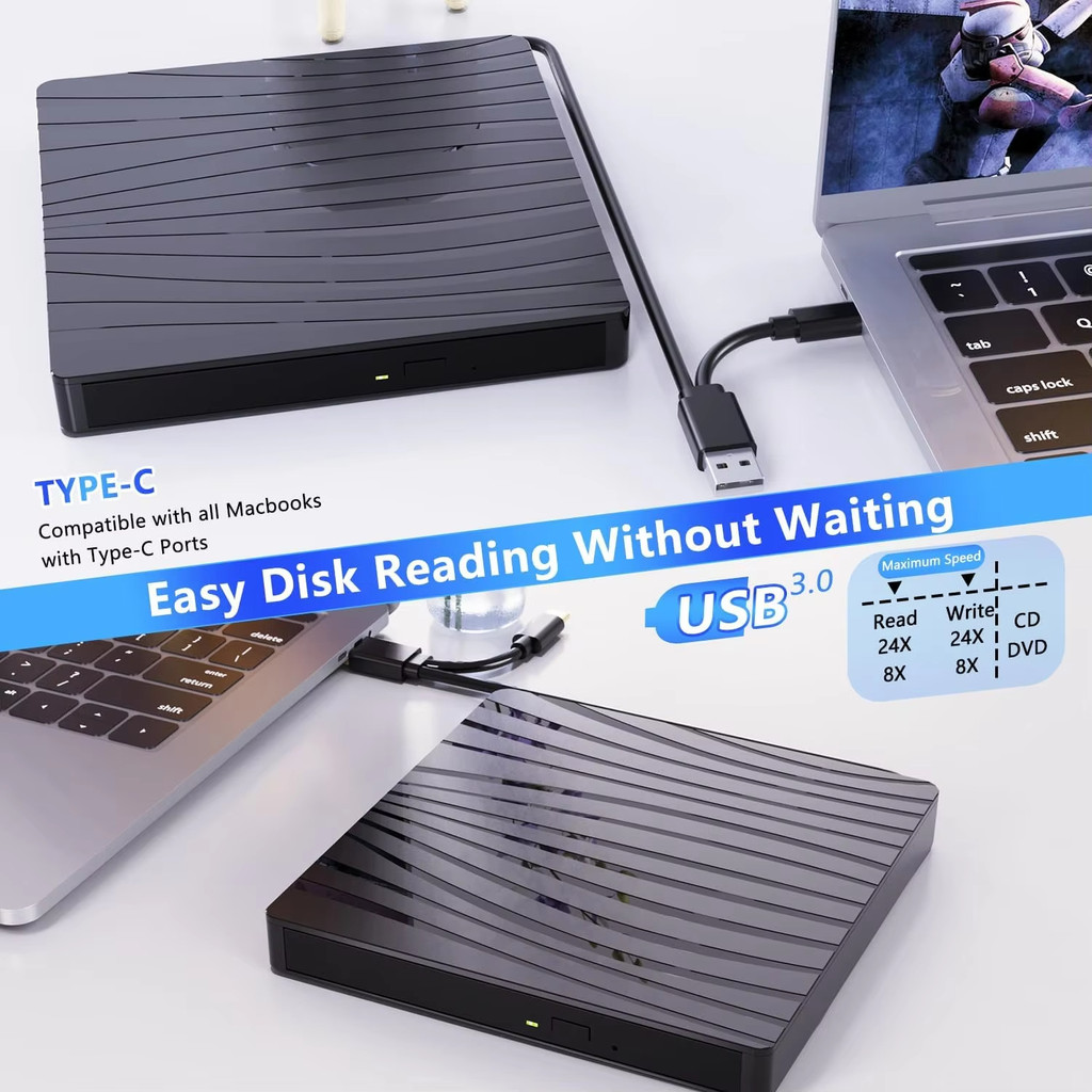 Kebidumei USB 3.0 External Optical Drive Portable 3D BD-RW Drive BD DVD CD Player Burner Reader for