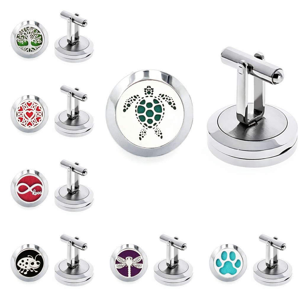 Turtle Dragonfly 20mm Stainless Steel Cufflinks Essential Oil Aromatherapy Diffuser Perfume Locket