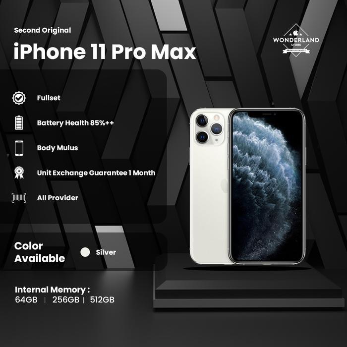 Second iPhone 11 Pro Max 512GB Nano+eSim, Fullset Original, Mulus - Silver