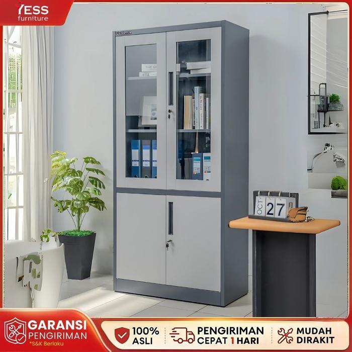 Lemari Besi Kombinasi 4 Pintu 1/2 Kaca Lemari Penyimpanan Besi VS 203 - DIRAKIT