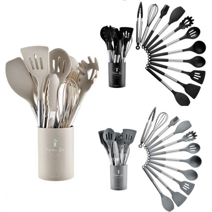 Square Bucket Utensil Set 13Pcs Silicone Utensil Set Kitchen Set Tbk