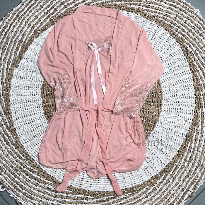 Diskon [ Happy Girl Shop ] Lingerie Kimono Dress 4IN1 Setelan Dinas Women Dewasa Semi Transparan