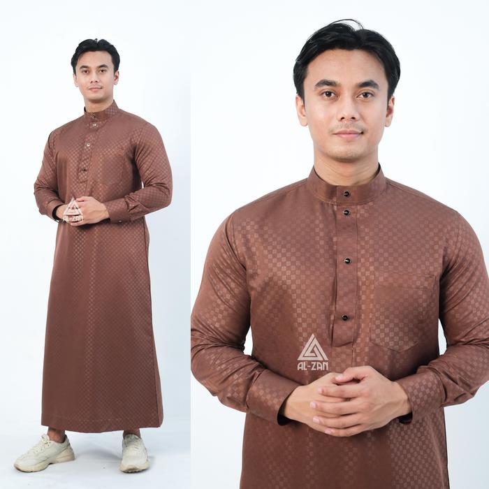 Jubah Pria Muslim Slimfit Jubah Gamis Pria Motif Emboss Lengan Panjang Manset Busana Muslim Baju