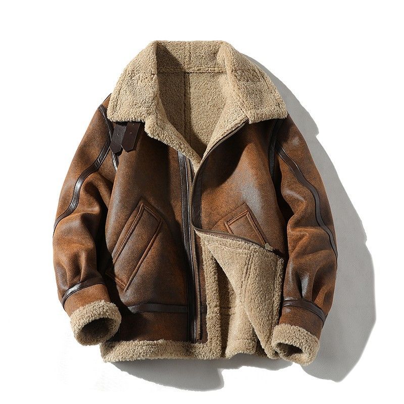 Men's Winter Suede Jacket Faux Shearling Lined Thick Warm Motorcycle Vintage Suede Bomber Jackets