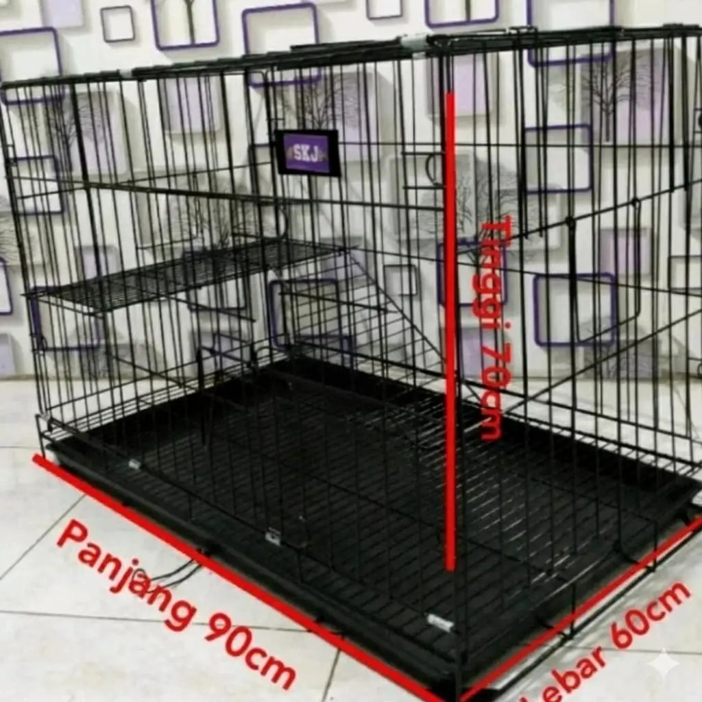 Kandang tingkat XXL kandang kucing anjing jumbo RODA kandang besi kuat 90 x 60 x 70