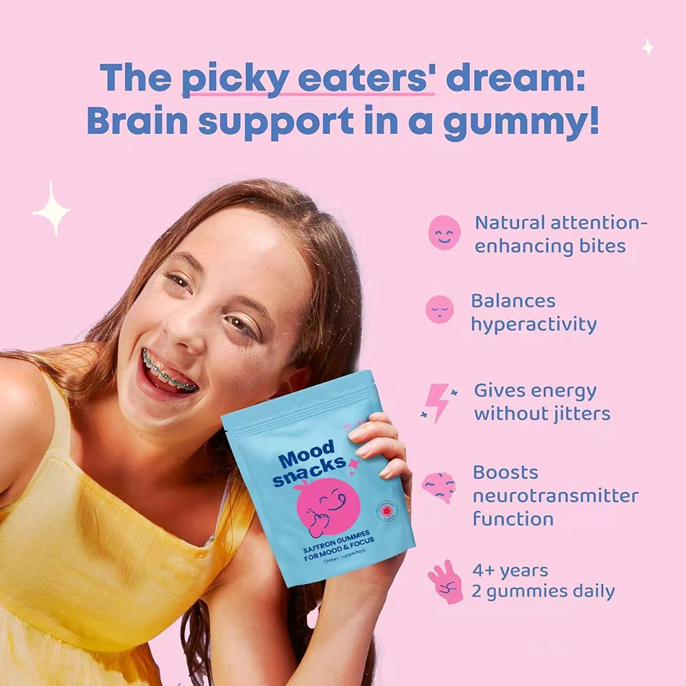Saffron Gummies for Kids Mood Supplement, Kids Mood Boost Vegan Vitamin Gummy: Calming Magnesium