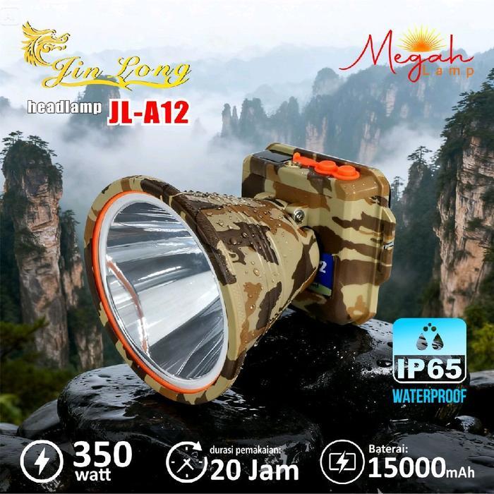 Senter Kepala Jinlong Jl A12 Series 350Watt 15000Mah Waterproof Bahan Aluminium Charger Usb-C Cahaya