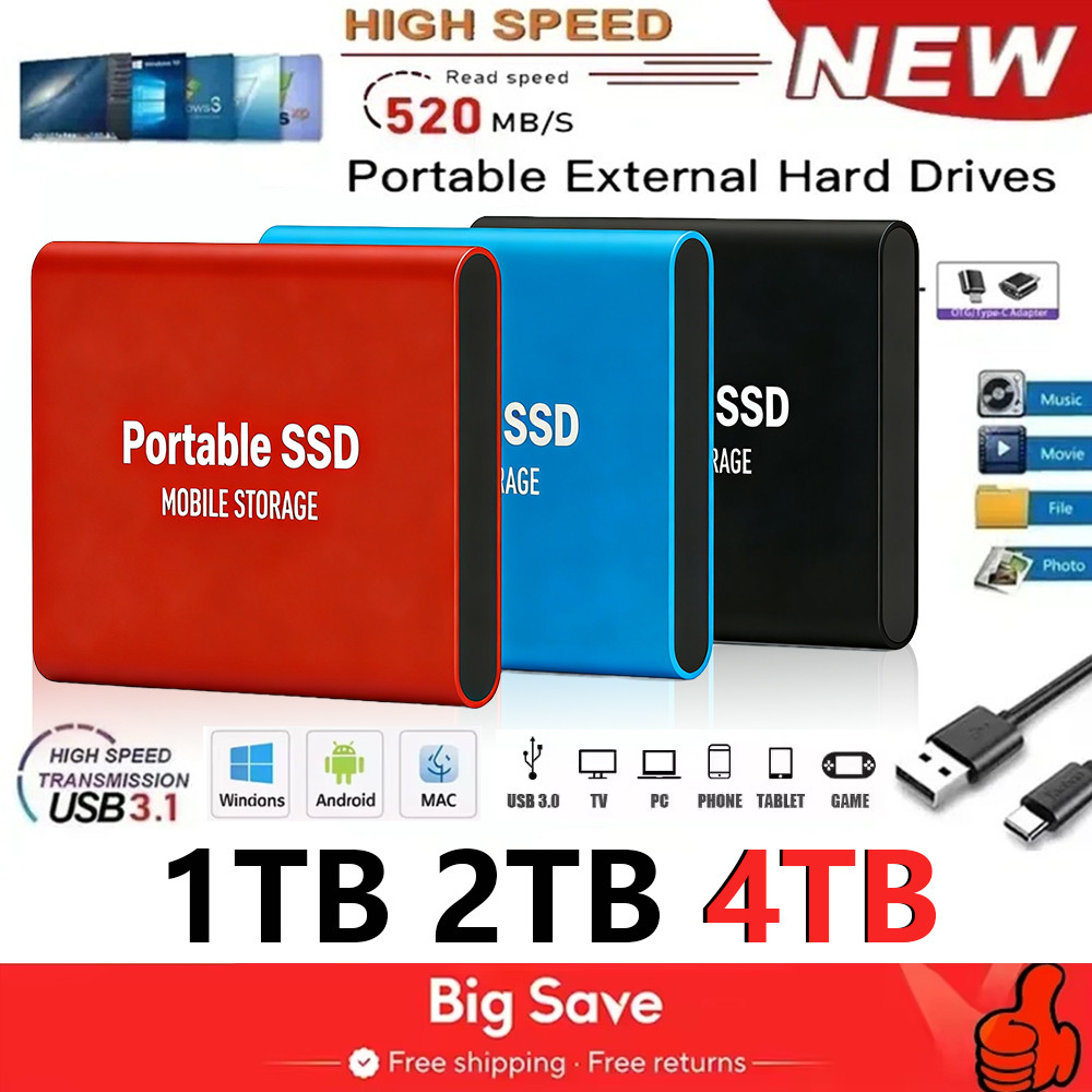 Genuine Portable SSD 1TB High Speed External Hard Drive 2TB/4TB USB 3.2 Hard Disk 16TB Mass Solid
