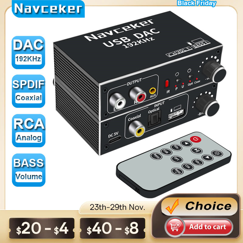 2023 Best DAC Digital to Analog Audio Converter Optical Coaxial Fiber SPDIF to RCA 3.5mm Jack Audio