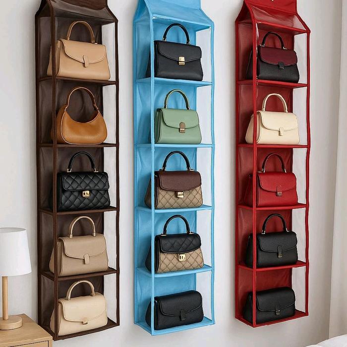 Rak Tas Gantung Jumbo Polos Original Warna Merah Marun Dengan 5 Kotak Hbo Tbk