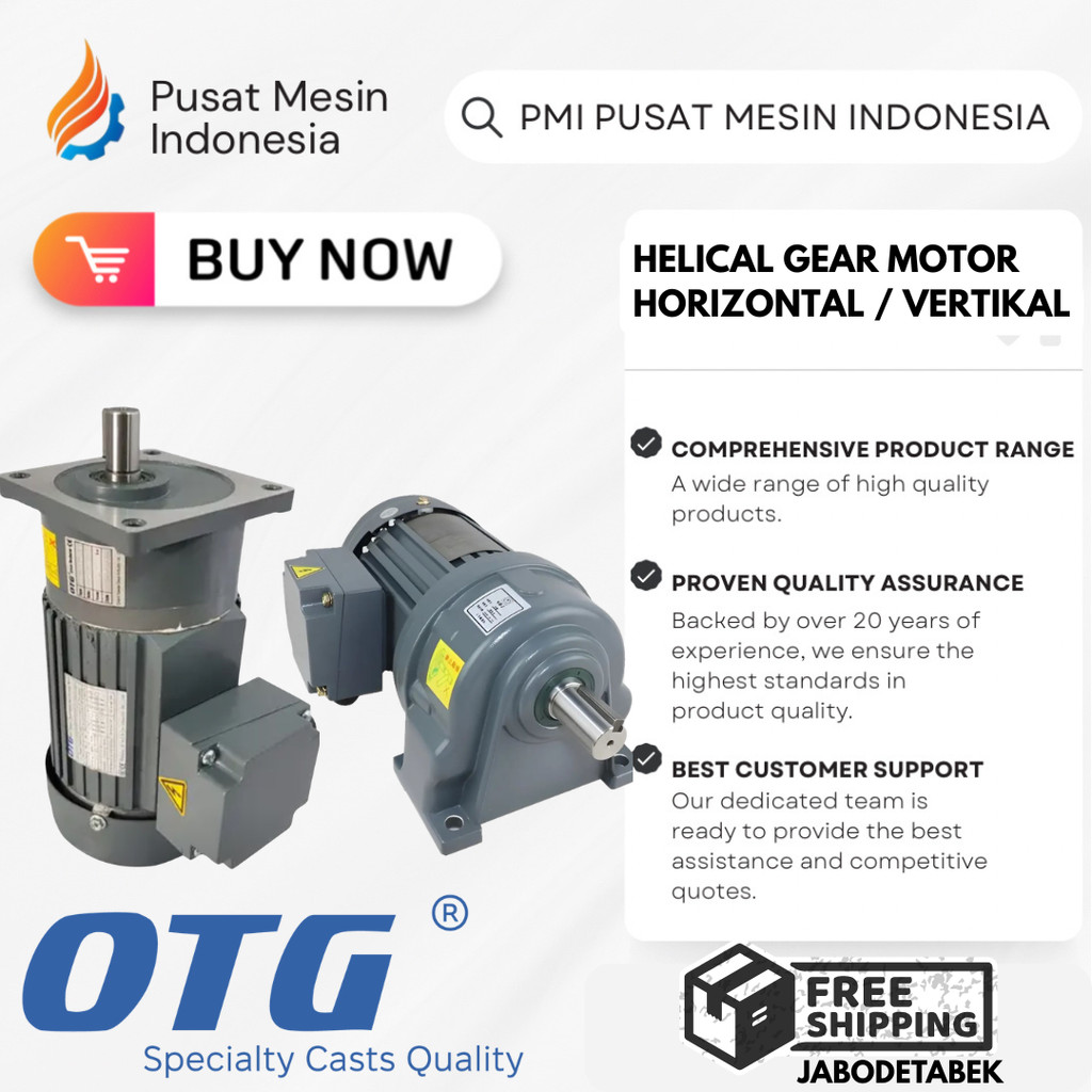OTG COMPACT GEAR MOTOR 1 PHASE 220V 50HZ 0,1KW 100 WATT RATIO 220-1800 OUTPUT 28MM HORIZONTAL ATAU V
