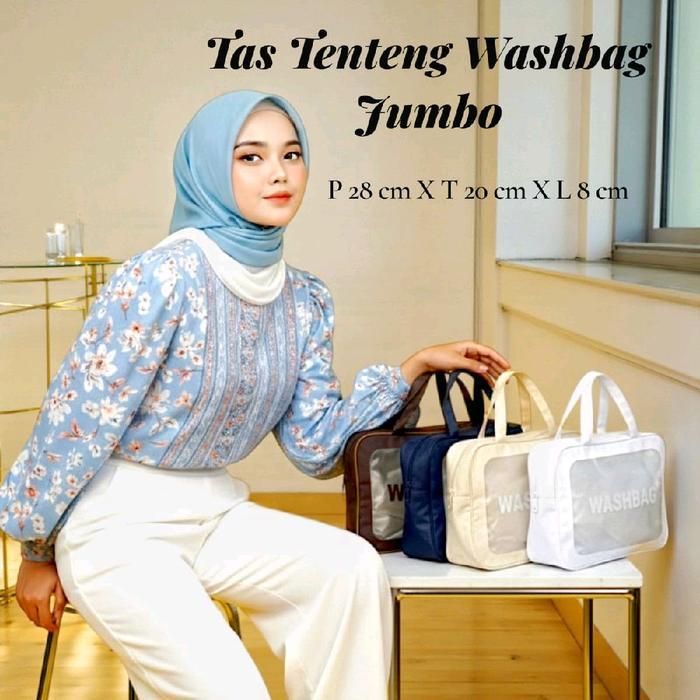 BERMUTU Washbag Tas Tenteng Mika Bening Pouch Kosmetik Jumbo Serbaguna Size P 28cm XT 20cm XL 8cm