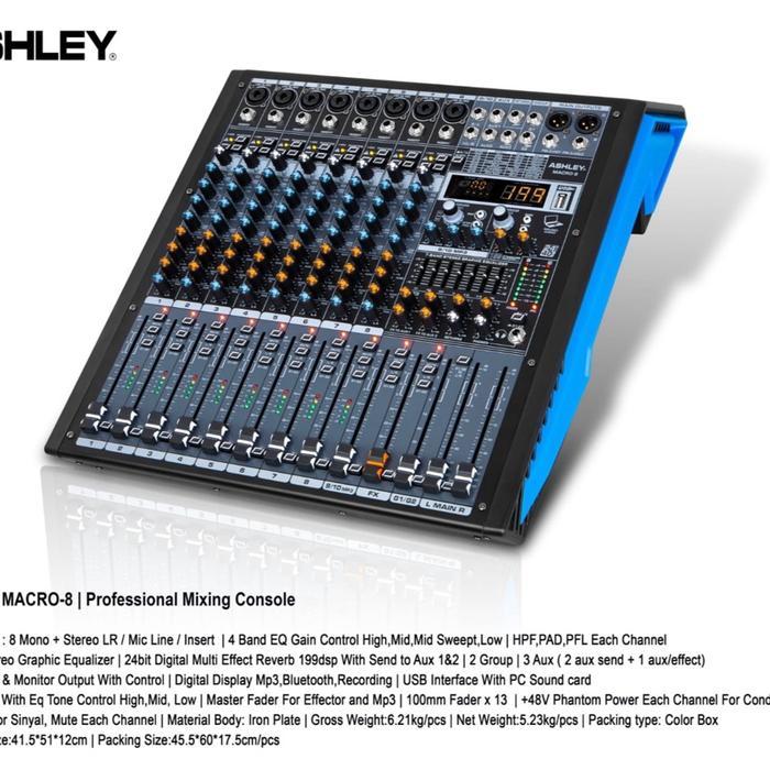 Mixer AUDIO ASHLEY MACRO 8 ( 8 channel ) Original Monitor Equalizer Iron Pc