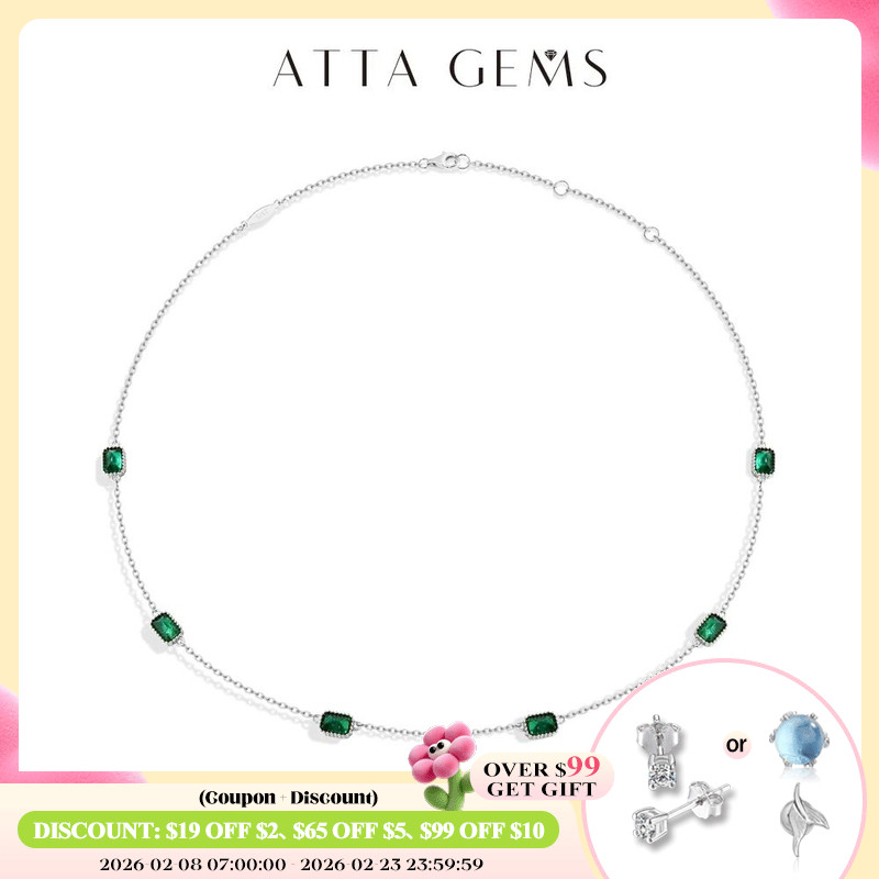 ATTAGEMS Elegant Laboratory Zambian Emerald Necklace For Women S925 Sterling Silver luxury Wedding