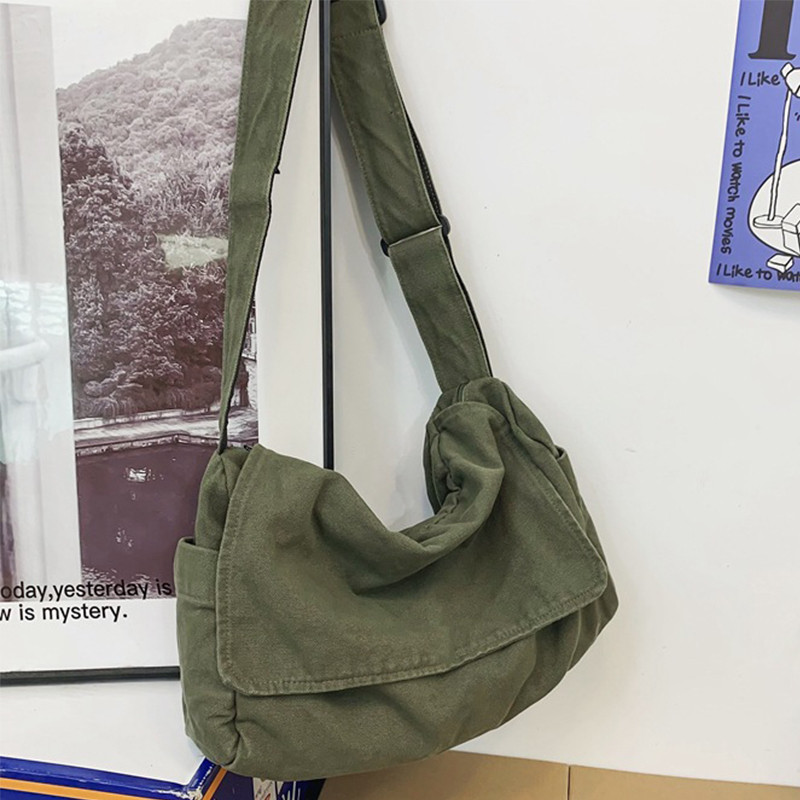 Tas Selempang Wanita Vintage Kapasitas Besar dari Kanvas untuk Remaja, Tas Buku, Tas Casual Crossbod