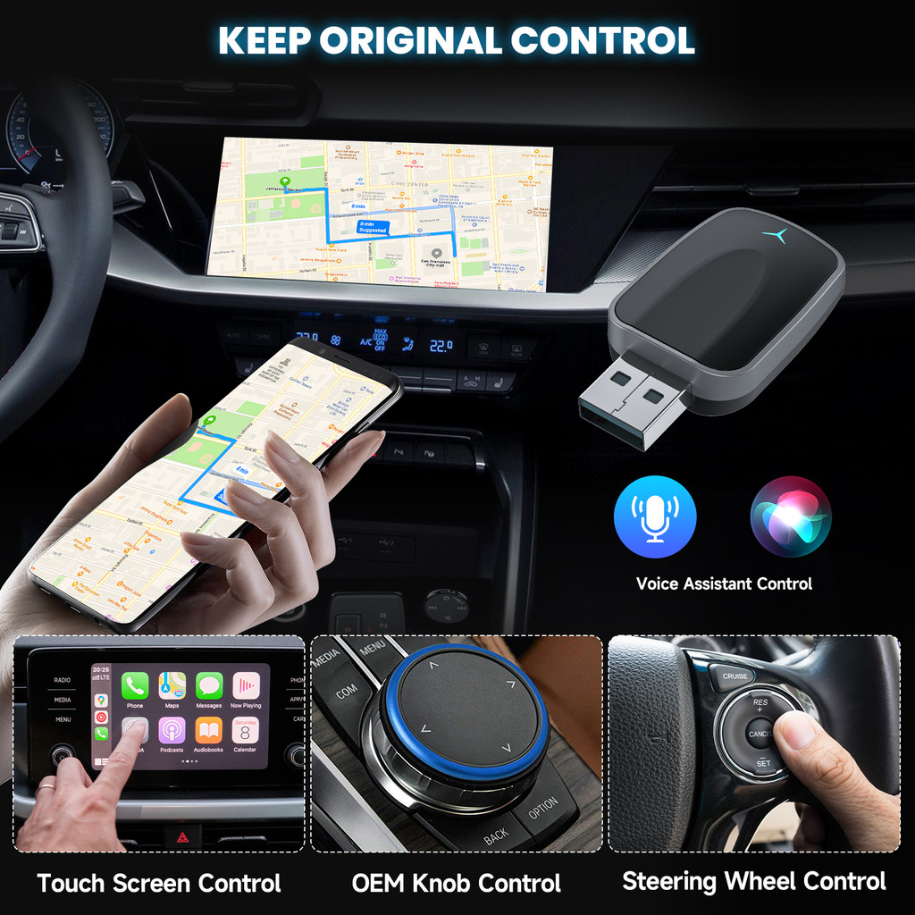 Wireless CarPlay & Android Auto Adapter, Plug & Play Dongle for iOS 10+ / Android 11+ USB-A/C