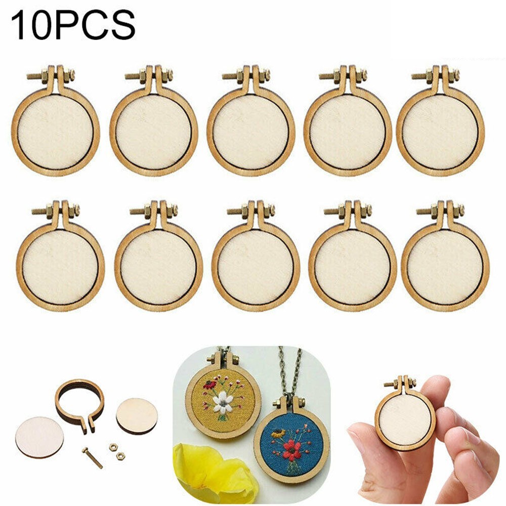 10Pcs/Set Mini Wooden Cross Stitch Frame Embroidery Hoop Ring Crafts DIY Cross Stitch Sewing Kit Han