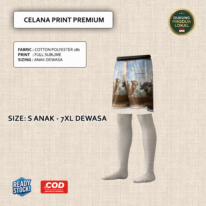Celana Idul Adha Hewan Qurban Sapi Kambing Domba Bahan Fleece Tebal Full Printing Keren | Baju 3D An