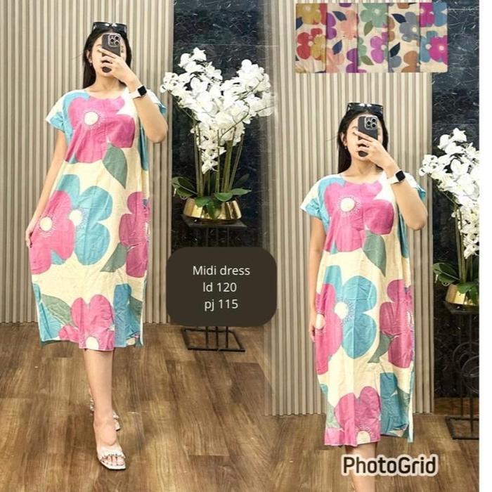 Sale- Daster Rayon Midi Dress Jumbo Wanita Ld 120